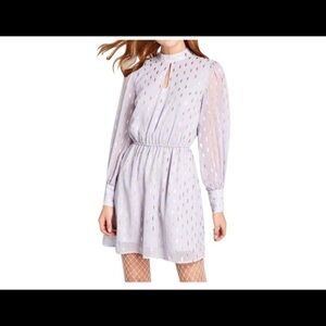 Modcloth Womens M Medium Gold and Purple Chiffon Mock Neck Dress.